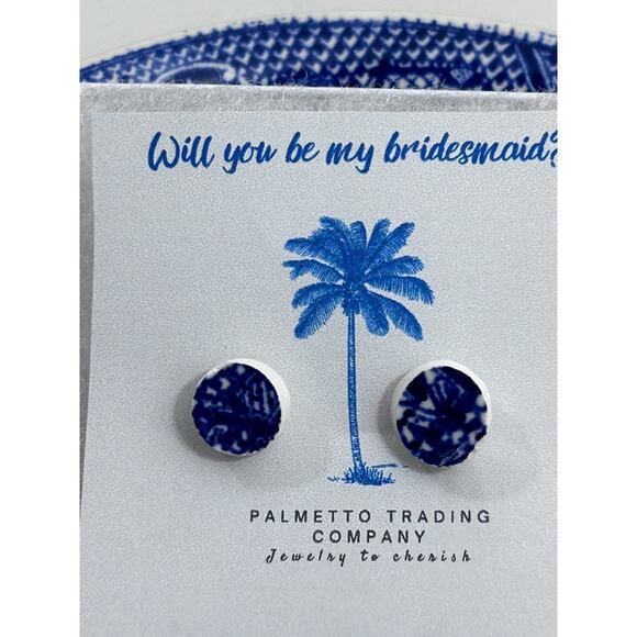 Chinoiserie Blue White Gold Earrings from Broken Fine China Weddings Gift Ribbon - Picture 3 of 8